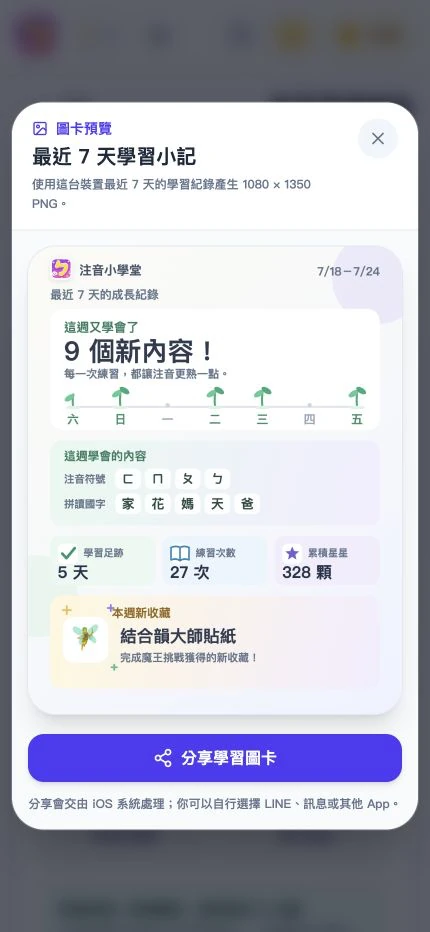 最近七日學習圖卡整理孩子的練習足跡、星星與新收藏