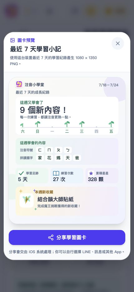 最近七日學習圖卡整理孩子的練習足跡、星星與新收藏